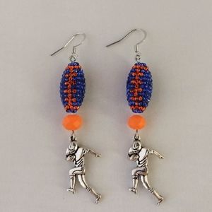 Denver Broncos or Boise State Crystal Rhinestone Football Dangle Earrings